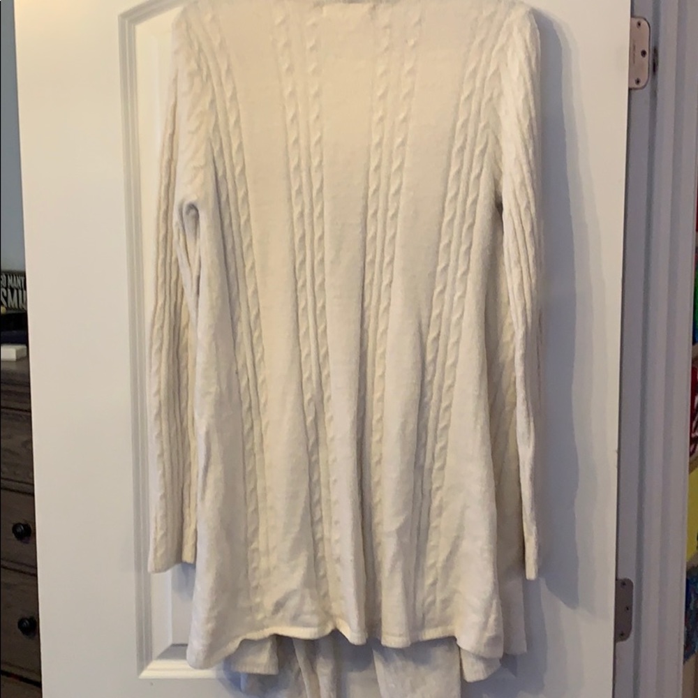 *Barefoot Dreams Cozy Chic Ivory Cable Knit Asymmetrical Open Front Cardigan - Picture 9 of 16